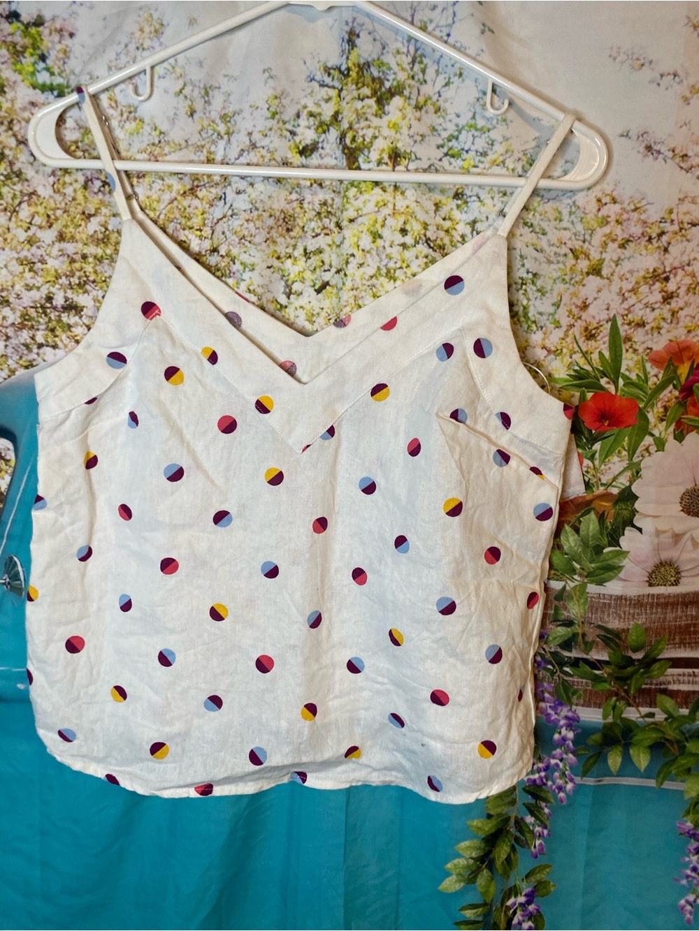 Polka Dot V-Neck Spaghetti Strap Camisole in White